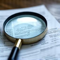 Eine Lupe, die ein offizielles Dokument prüft, symbolisiert die Anspruchsanalyse.