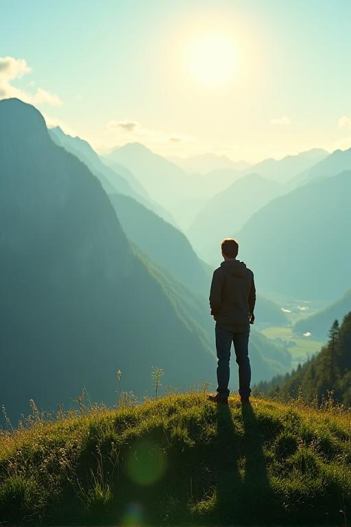 Eine Person blickt zuversichtlich in die Ferne, was finanzielle Klarheit und eine positive Zukunft symbolisiert.